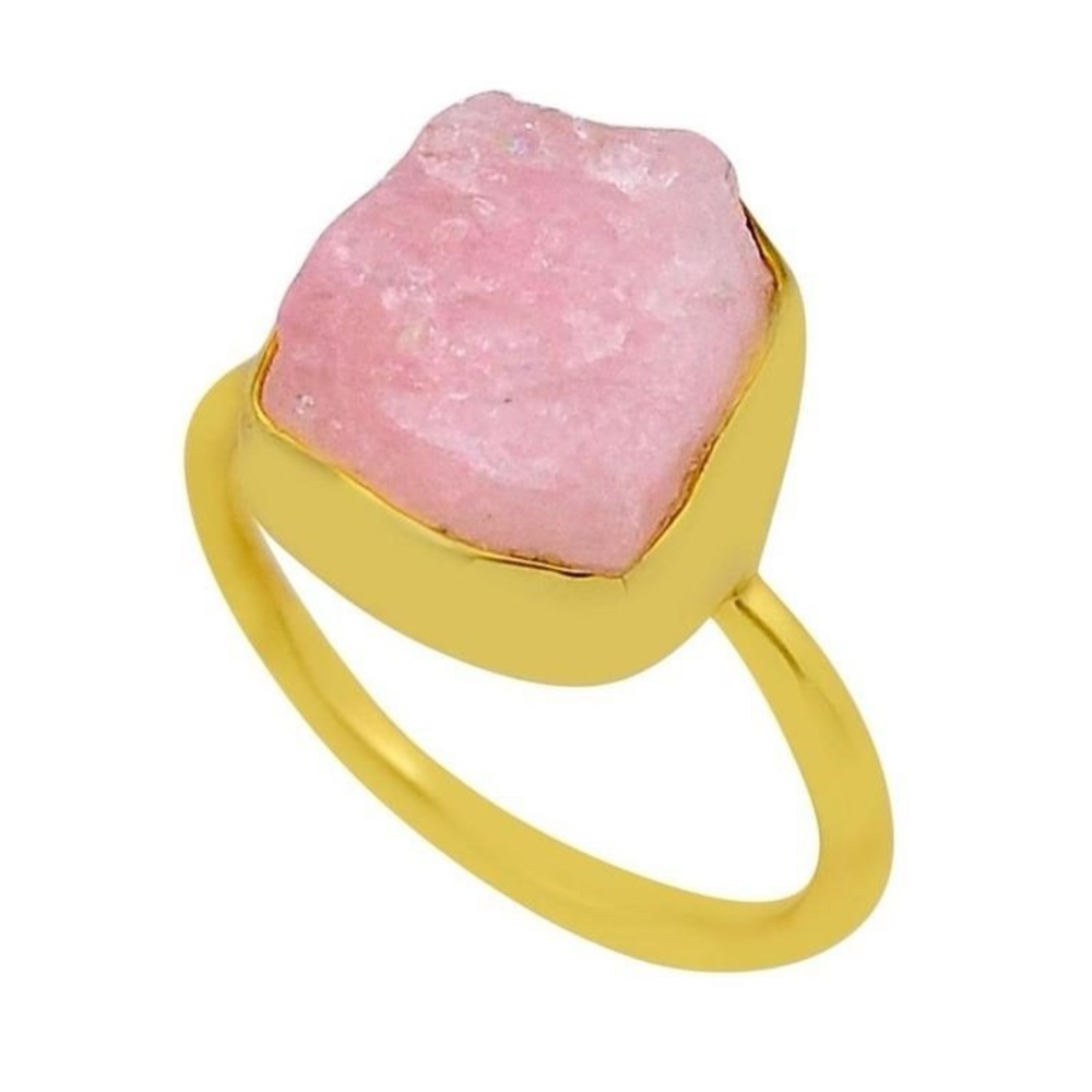 Gold-pl. Natural 5.29ct Rose Quartz Solitaire Ring